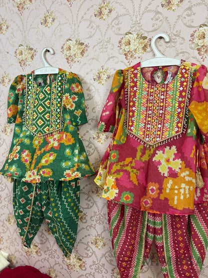 Mirror Work yolk printed Kurta in Muslin with tulip  pants