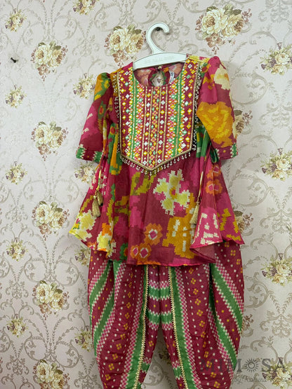 Mirror Work yolk printed Kurta in Muslin with tulip  pants