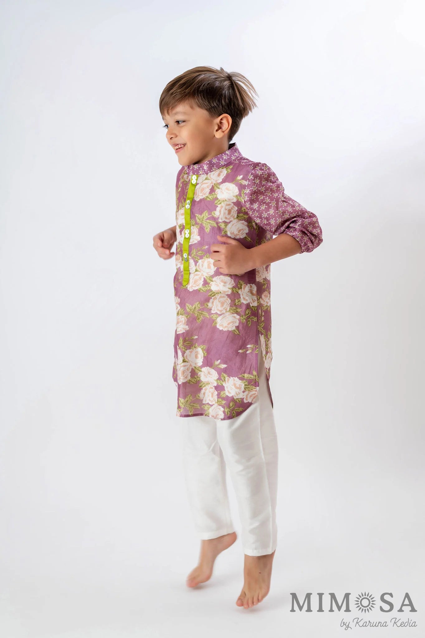 Mix and match Kurta in Chanderi silk and contrast placket