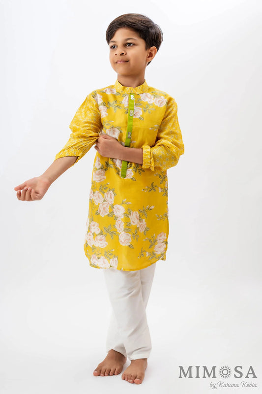 Mix and match Kurta in Chanderi silk and contrast placket