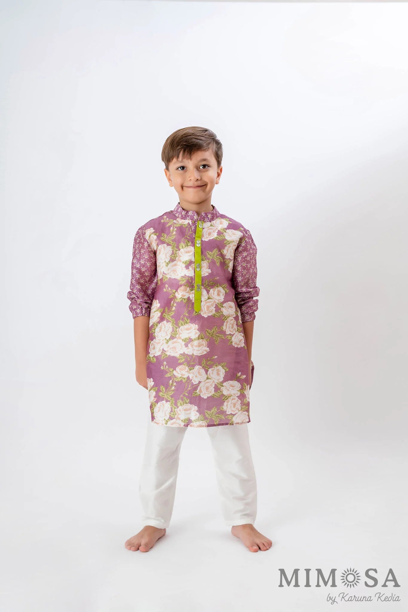 Mix and match Kurta in Chanderi silk and contrast placket