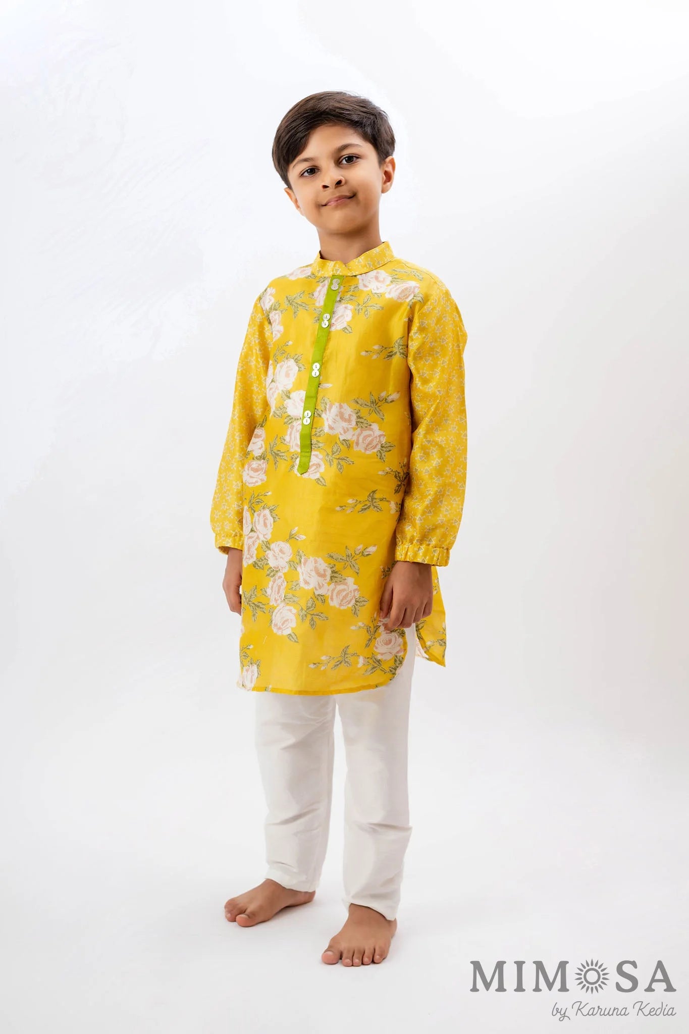 Mix and match Kurta in Chanderi silk and contrast placket