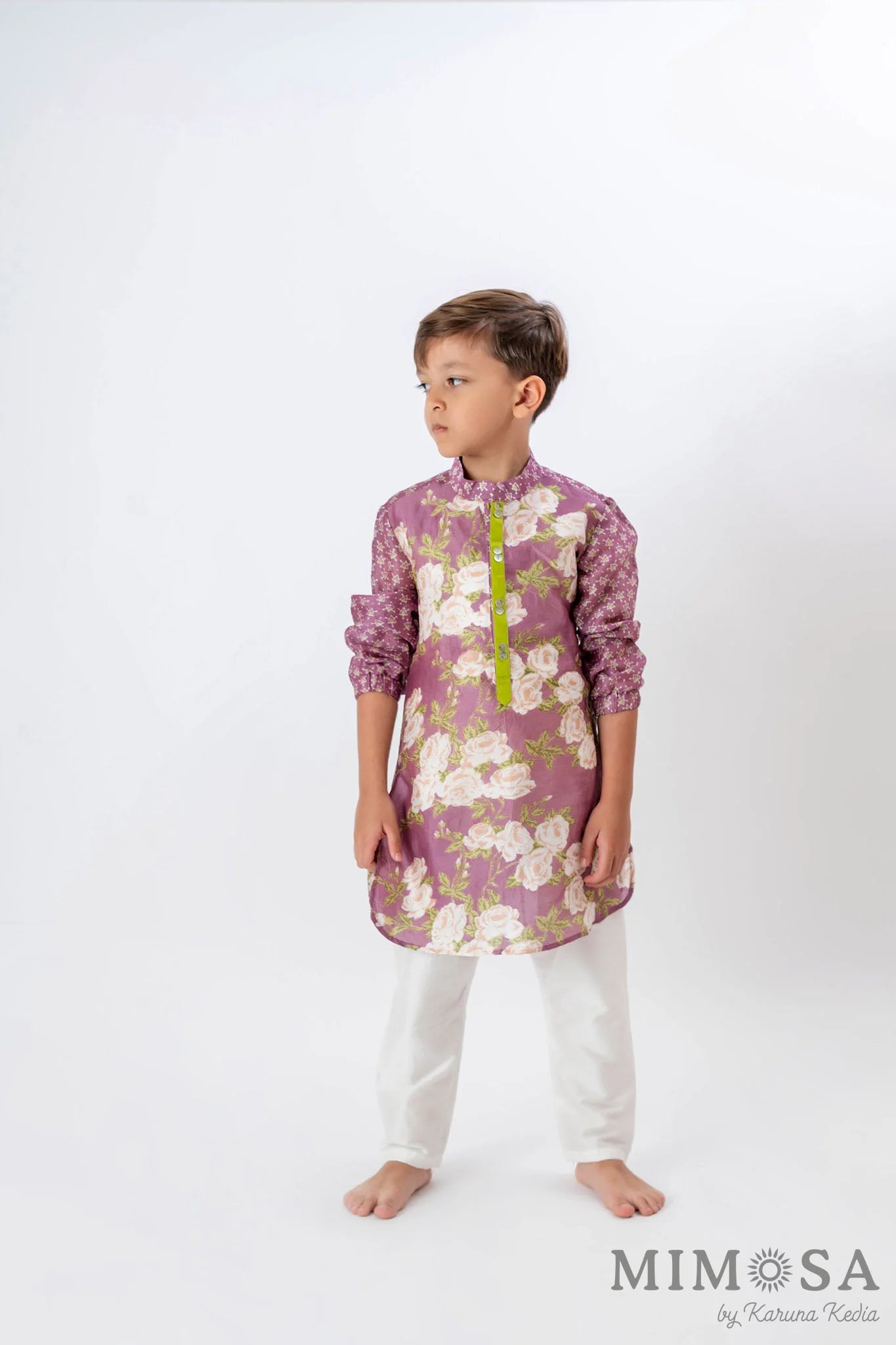 Mix and match Kurta in Chanderi silk and contrast placket