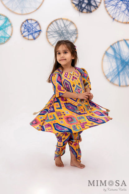 Mosaic print frockstyle suit with dhoti
