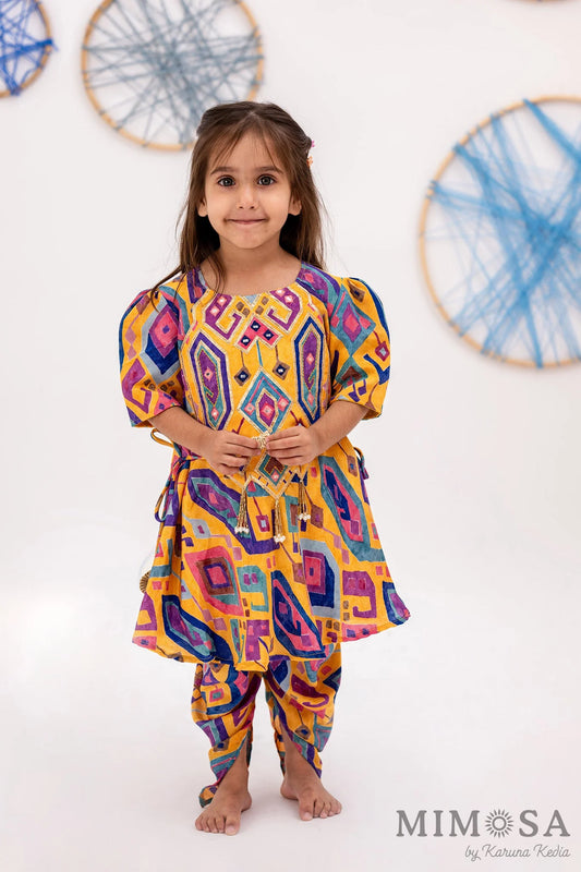 Mosaic print frockstyle suit with dhoti
