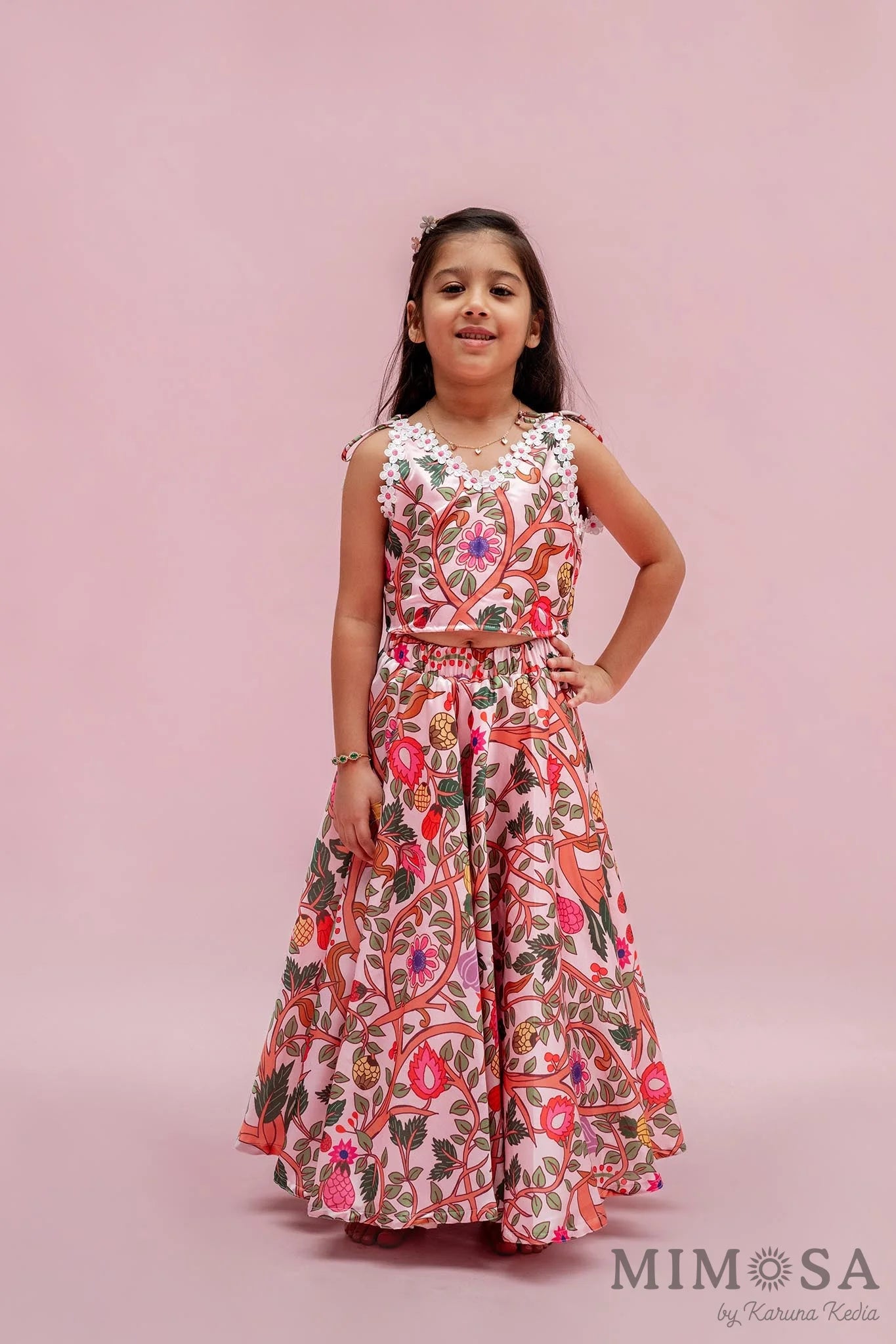 Multicolor Kalamkari prints skirt and top in vibrant hues