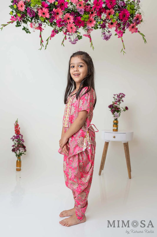 Paisley print kurti with embroidered yoke and dhoti pants