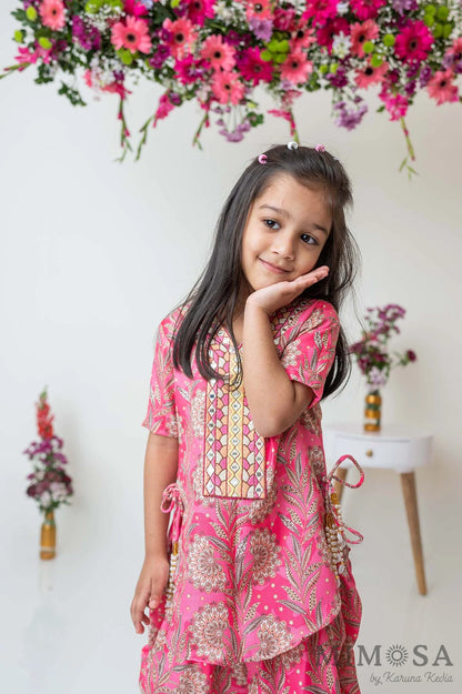 Paisley print kurti with embroidered yoke and dhoti pants