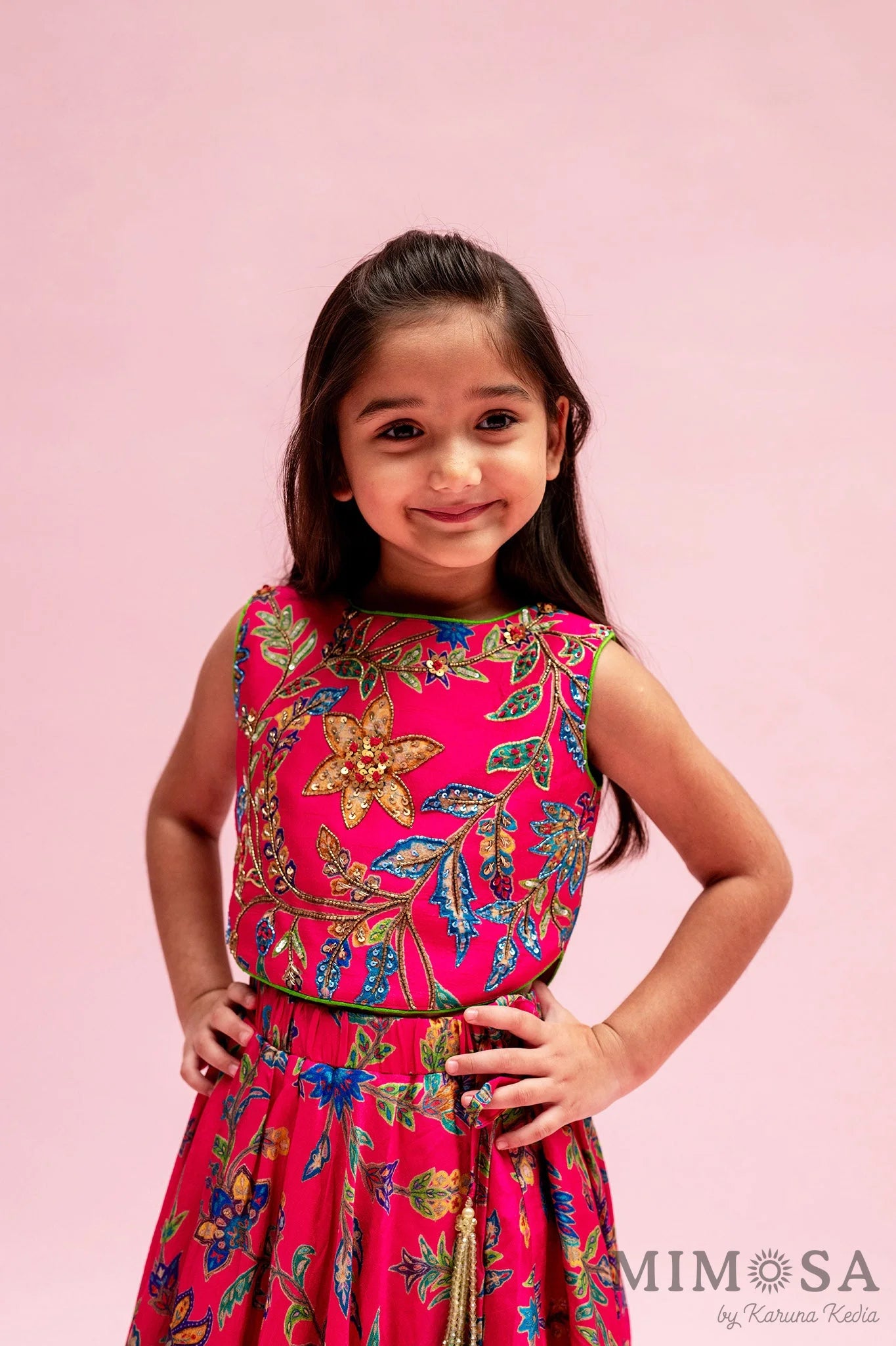 Paisley print skirt with embroidered tops  with cotrast back bow