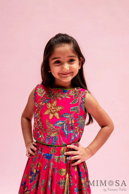 Paisley print skirt with embroidered tops  with cotrast back bow