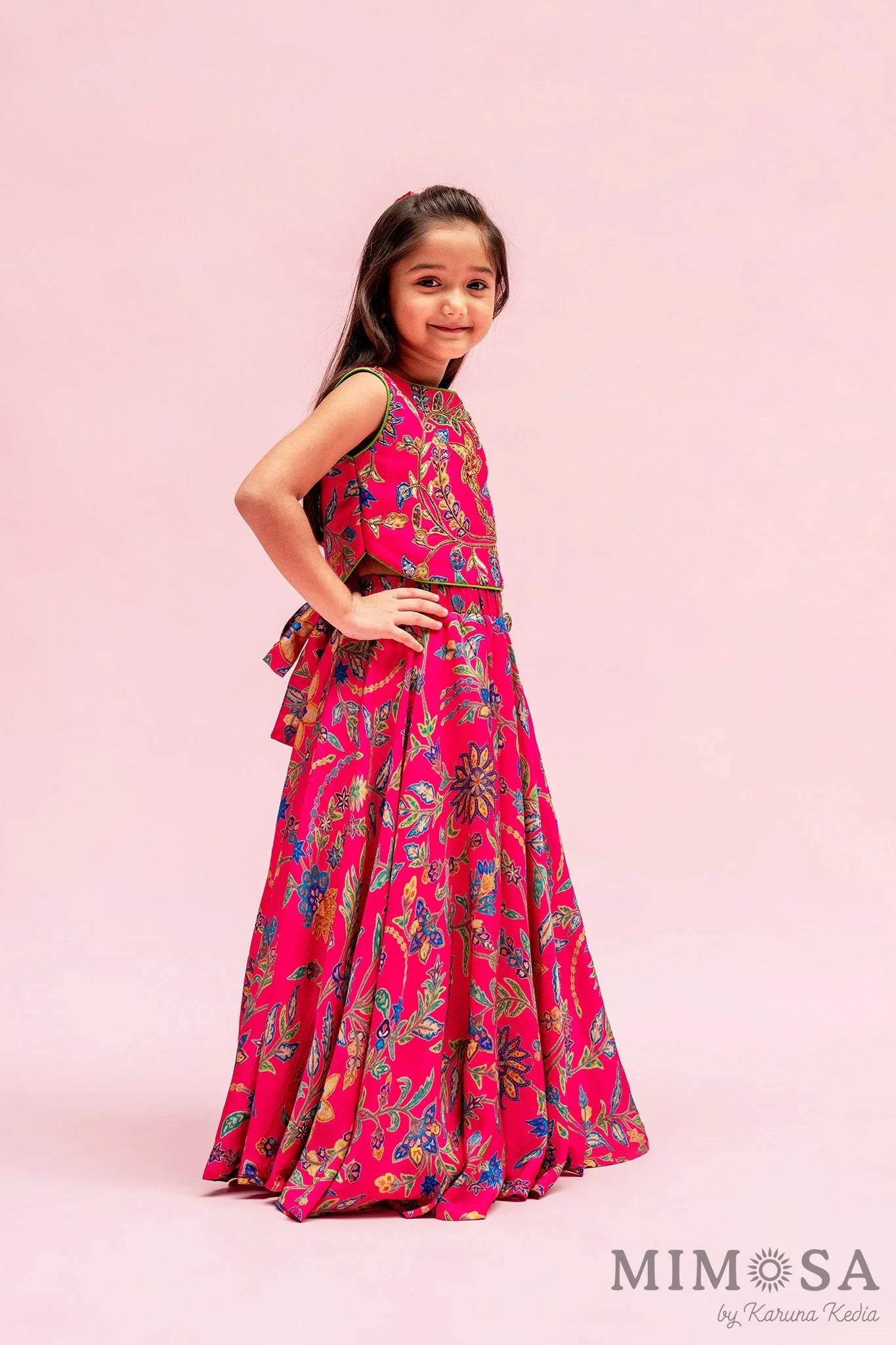 Paisley print skirt with embroidered tops  with cotrast back bow