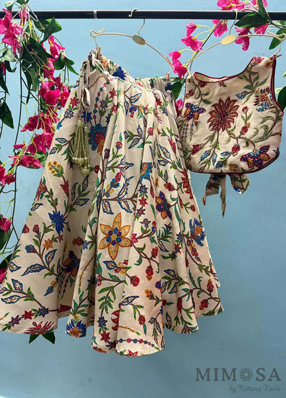 Paisley print skirt with embroidered tops  with cotrast back bow