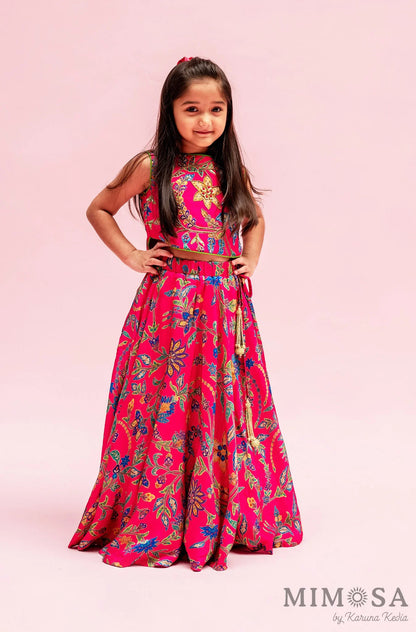 Paisley print skirt with embroidered tops  with cotrast back bow