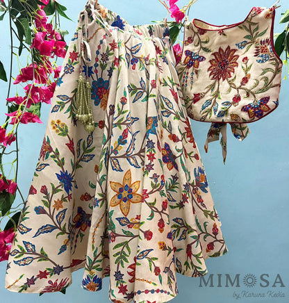 Paisley print skirt with embroidered tops  with cotrast back bow