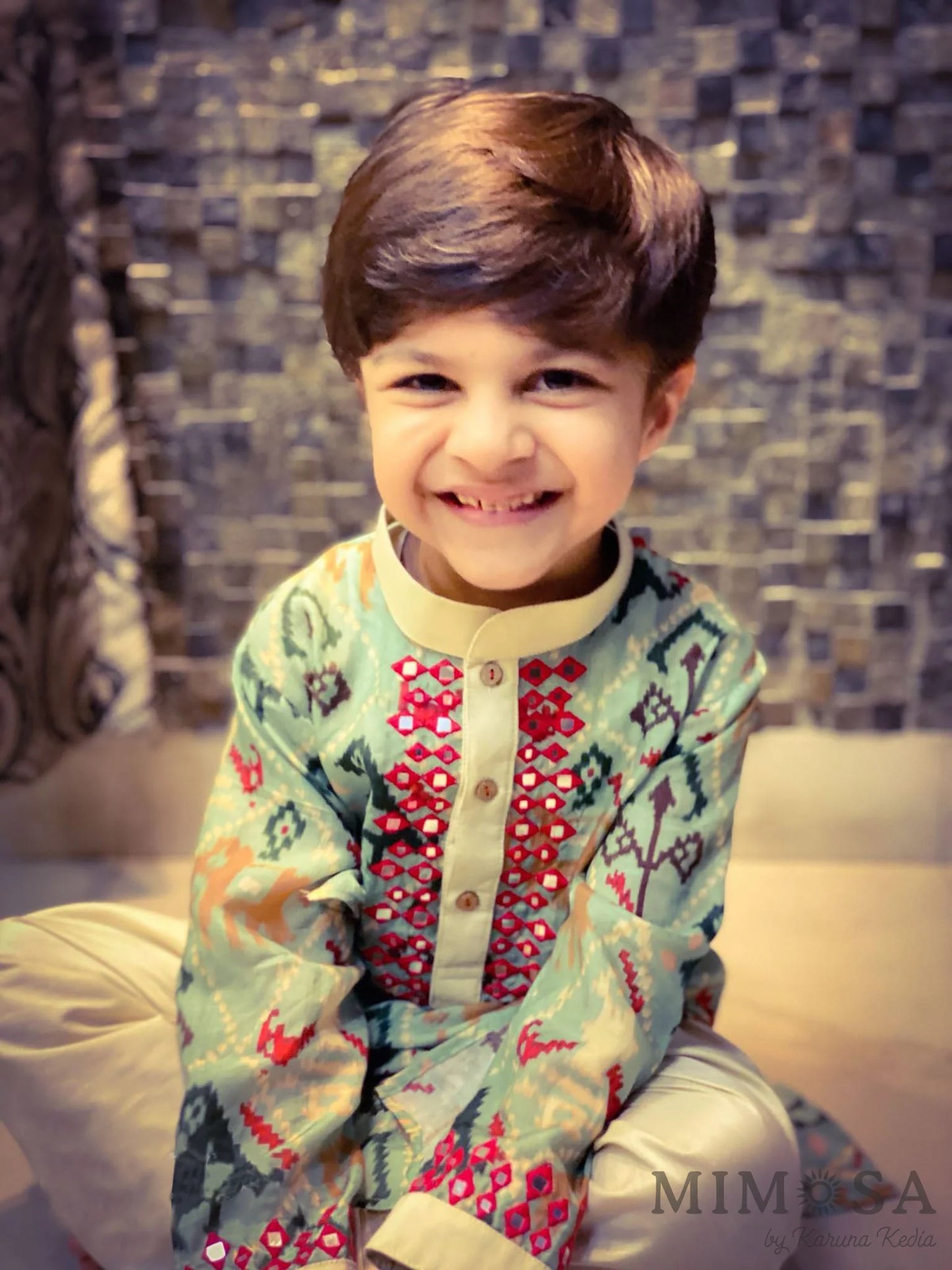 Patola print Kurta  with Mirror Work, comes with a cotton silk bottom with elastic and dori