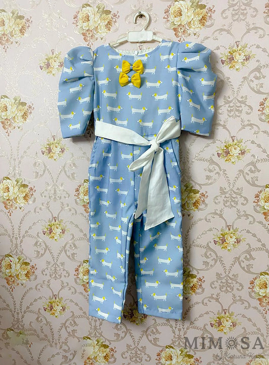 Peppy dog print jumpsuit in cotton with back  zip and belt