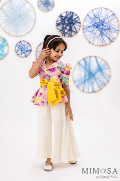 Pink blossom jacket with divided pants