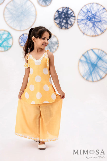 Polka dots kurti with divided skirt