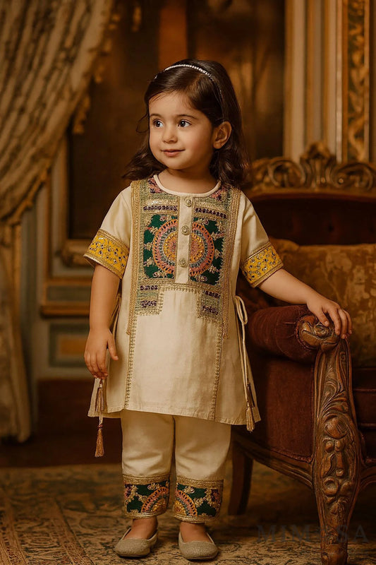 Printed and embroidered patterned suit with pants