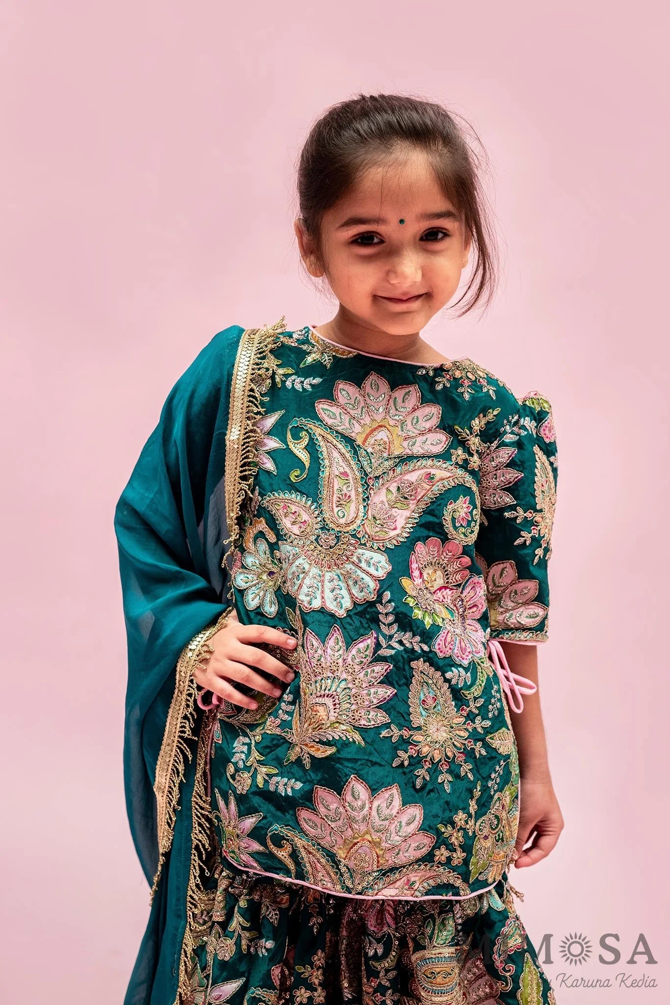 Side-Knot Detailed Elegant Green Kurti And Sharara With Matching Dupatta