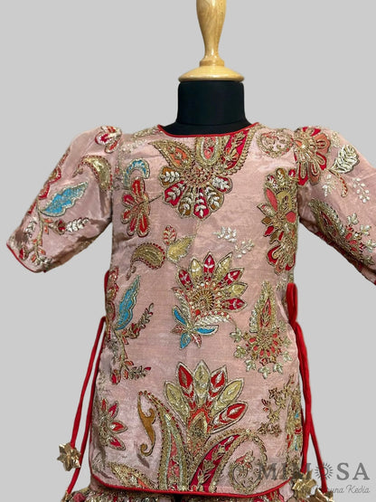 Side-Knot Detailed Elegant Green Kurti And Sharara With Matching Dupatta