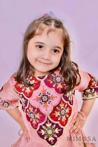 Tissue Kurta set with  flared pants with embroidered yolk and lined with cotton silk
