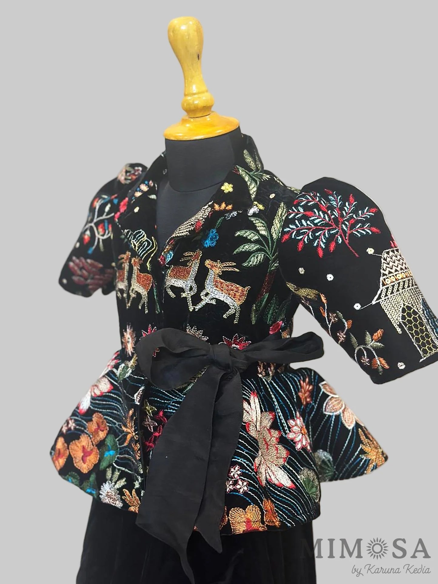 Velvet coord set with funky embroidered jacket paired with velvet palazzos