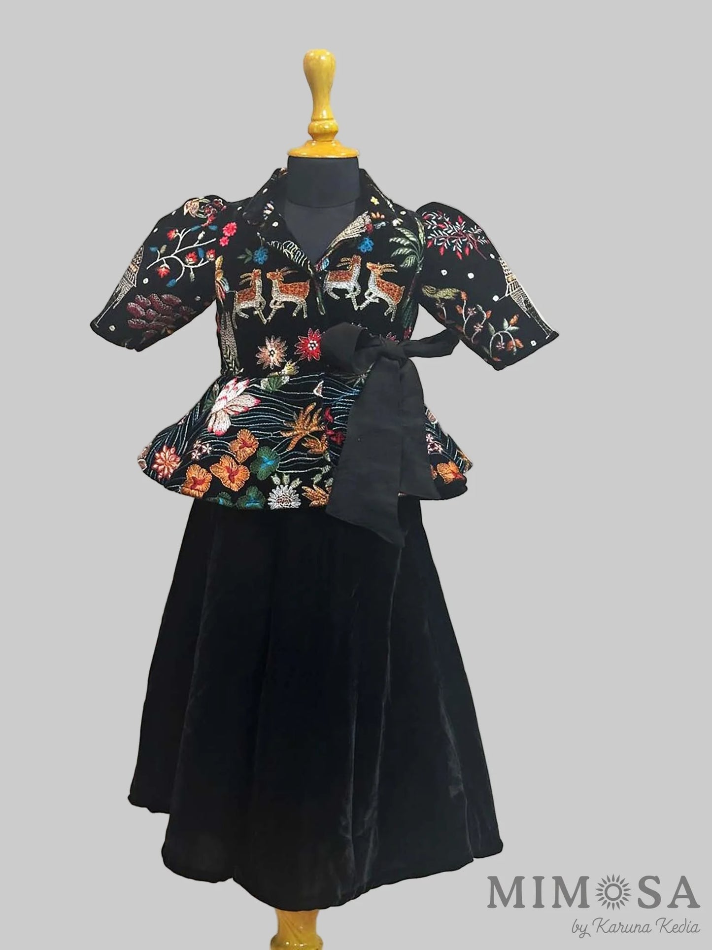 Velvet coord set with funky embroidered jacket paired with velvet palazzos