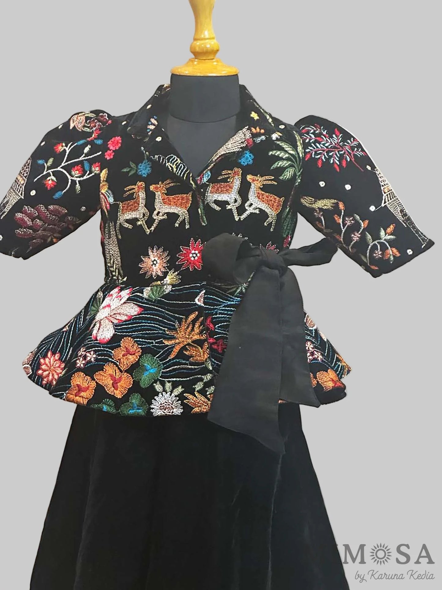 Velvet coord set with funky embroidered jacket paired with velvet palazzos