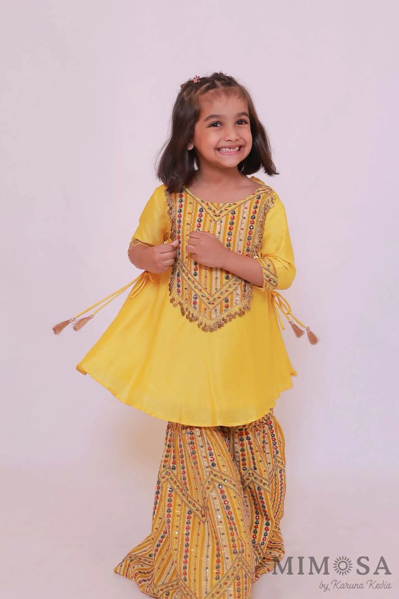 Yellow sharara set with fully embroidered sharara , all lined with cotton silk