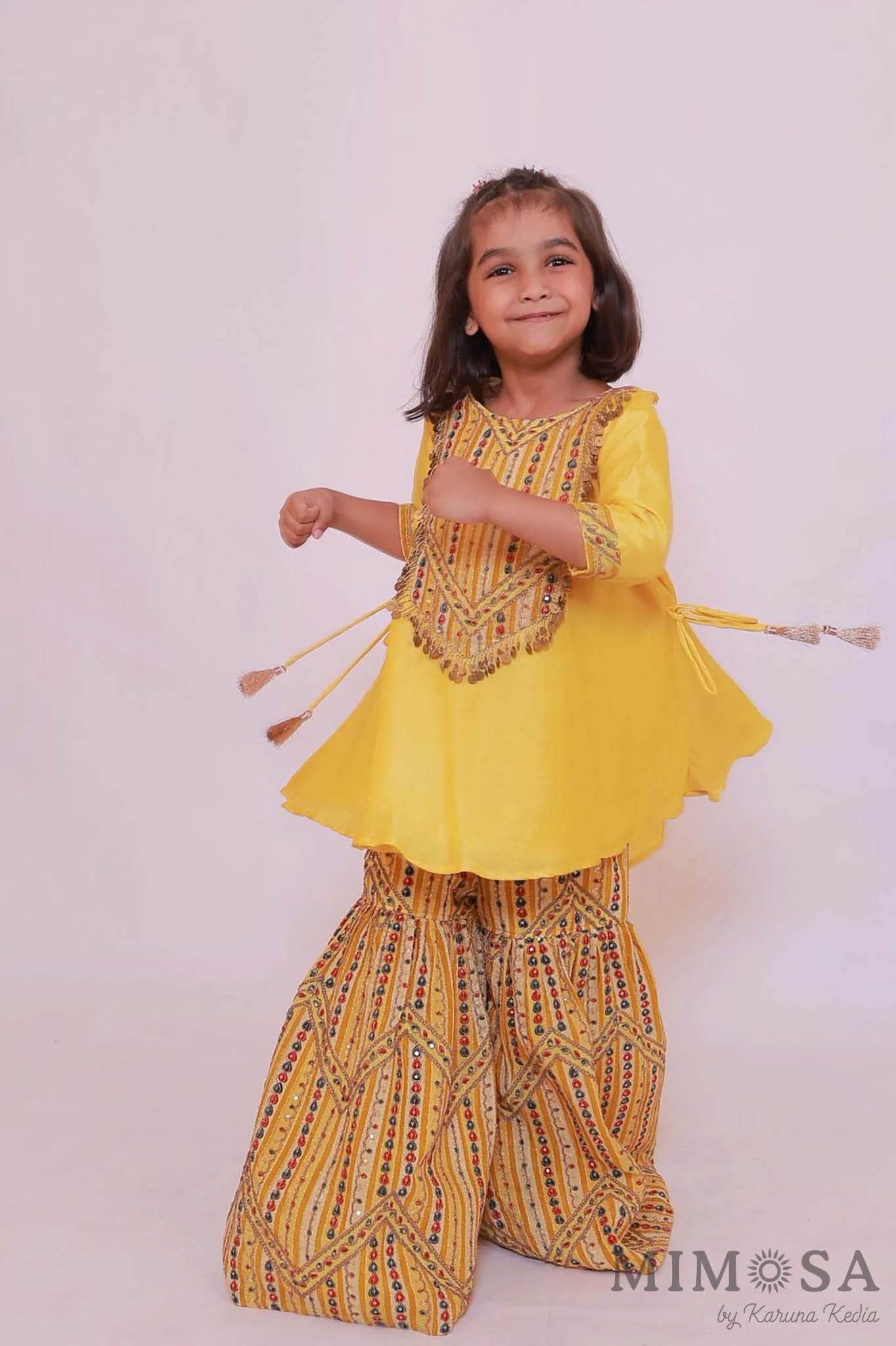 Yellow sharara set with fully embroidered sharara , all lined with cotton silk