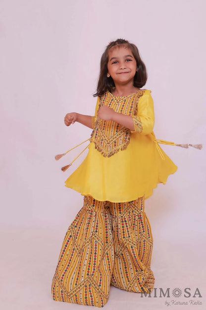 Yellow sharara set with fully embroidered sharara , all lined with cotton silk