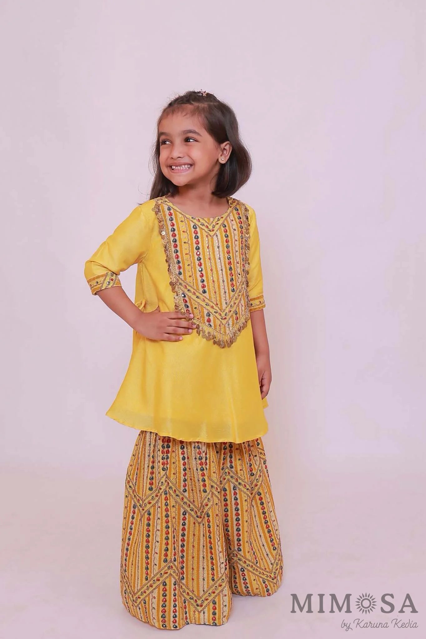 Yellow sharara set with fully embroidered sharara , all lined with cotton silk